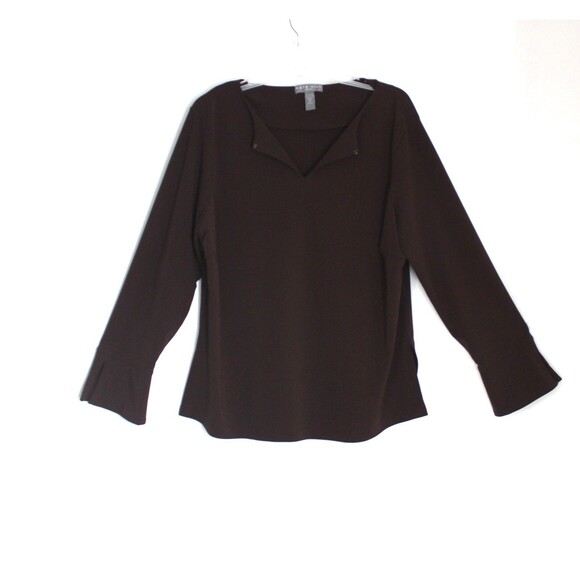 Kate Hill Blouse Pullover Keyhole Neckline Long Bell Sleeves Brown Woman's 1X - Picture 2 of 5